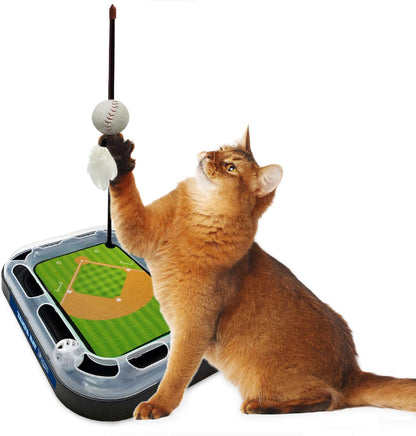 Cat Scratching Toy MLB Tampa Bay Rays Baseball Field Cat Scratcher Toy with Interactive Cat Ball Bell in Tracks. 5-In-1 CAT Toy: Cat Wand Poll with Catnip Filled Plush Baseball & Feathers